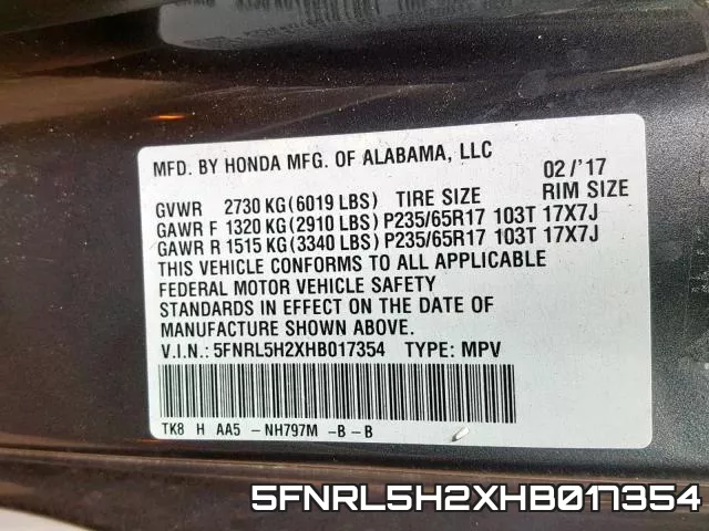 5FNRL5H2XHB017354 фото 2