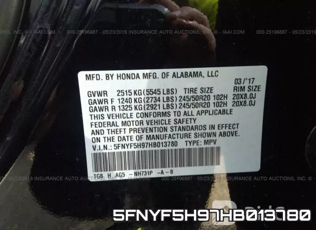 5FNYF5H97HB013780 фото 10