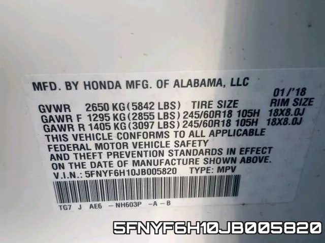 5FNYF6H10JB005820 фото 2