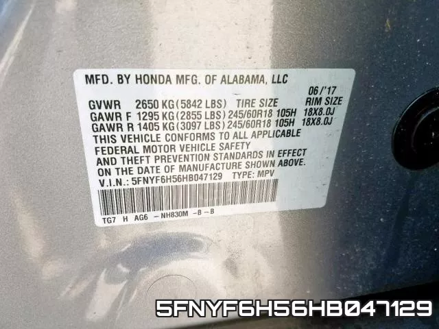 5FNYF6H56HB047129 фото 2