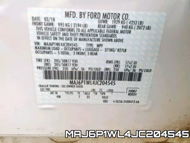 MAJ6P1WL4JC204545 фото 2