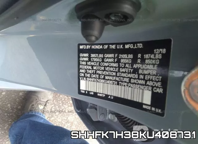 SHHFK7H38KU408731 фото 10