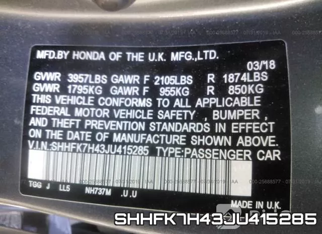 SHHFK7H43JU415285 фото 10