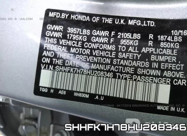 SHHFK7H78HU208346 фото 10