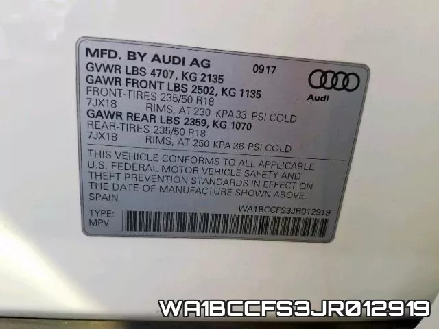 WA1BCCFS3JR012919 фото 2