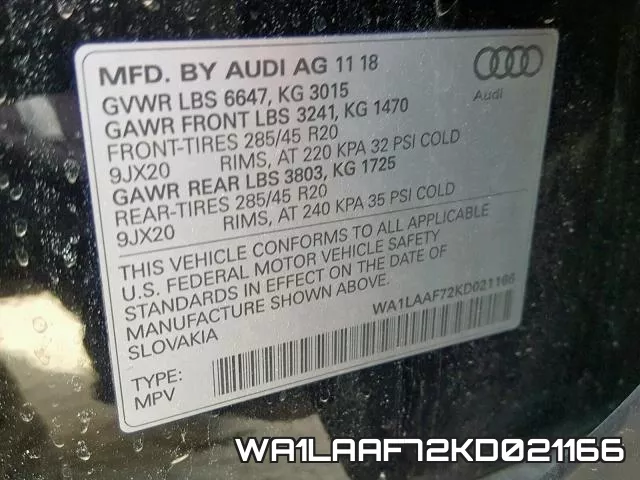 WA1LAAF72KD021166 фото 2