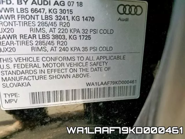 WA1LAAF79KD000461 фото 2