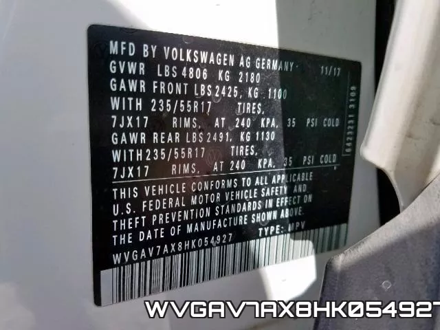 WVGAV7AX8HK054927 фото 2