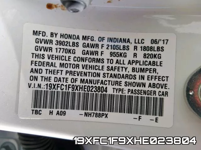 19XFC1F9XHE023804 фото 2