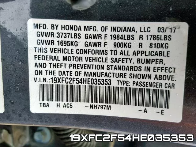 19XFC2F54HE035353 фото 2