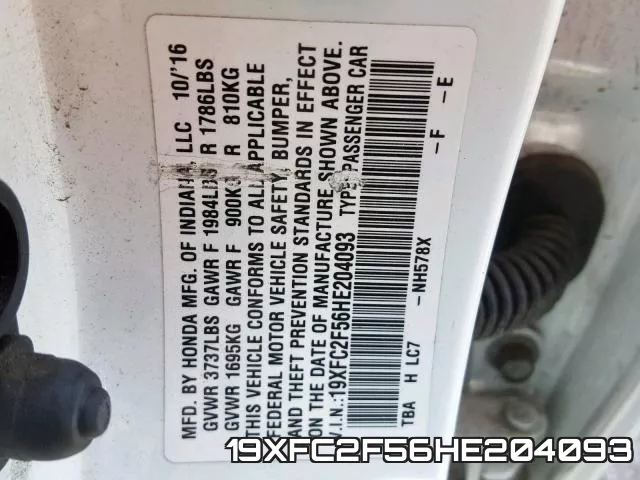 19XFC2F56HE204093 фото 2