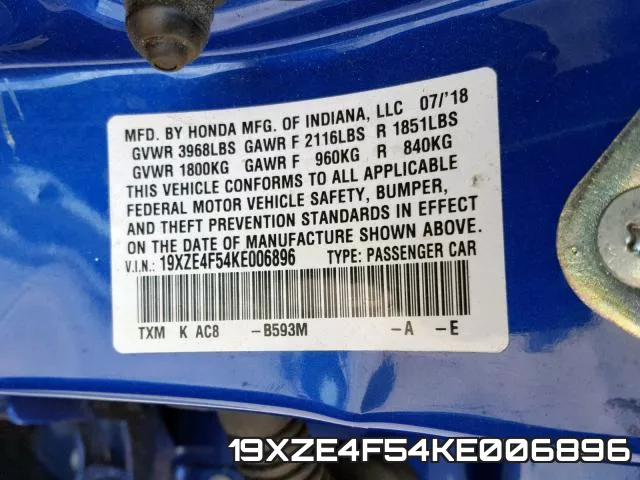 19XZE4F54KE006896 фото 2