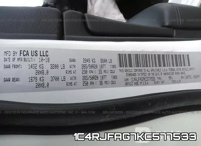 1C4RJFAG7KC577533 фото 10