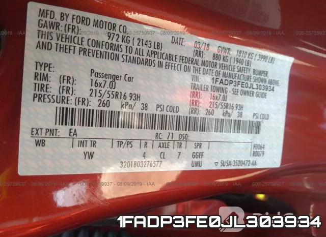 1FADP3FE0JL303934 фото 10
