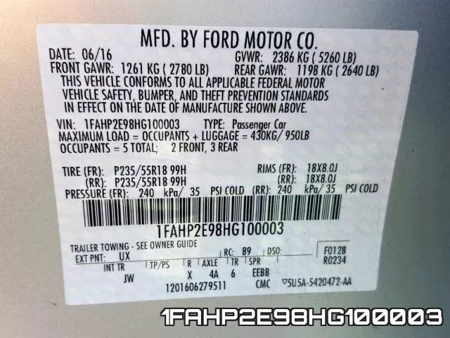 1FAHP2E98HG100003 фото 2