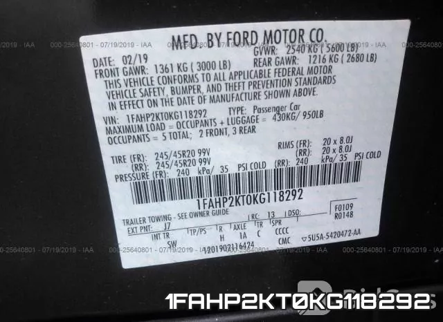 1FAHP2KT0KG118292 фото 10