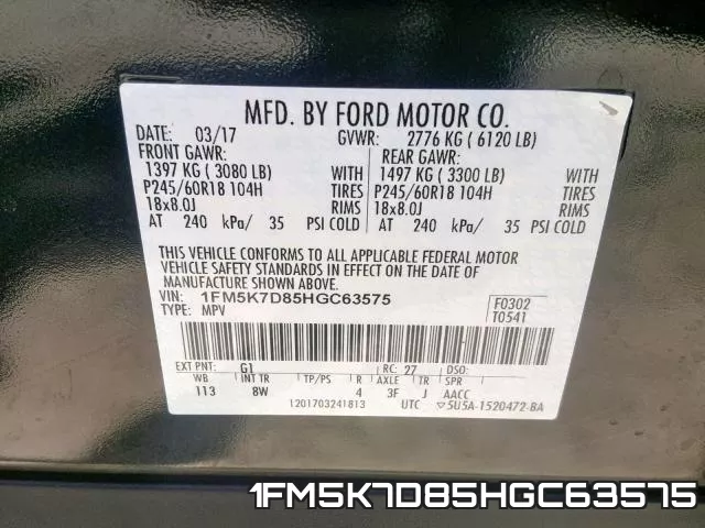 1FM5K7D85HGC63575 фото 2