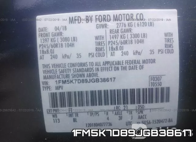 1FM5K7D89JGB38617 фото 10