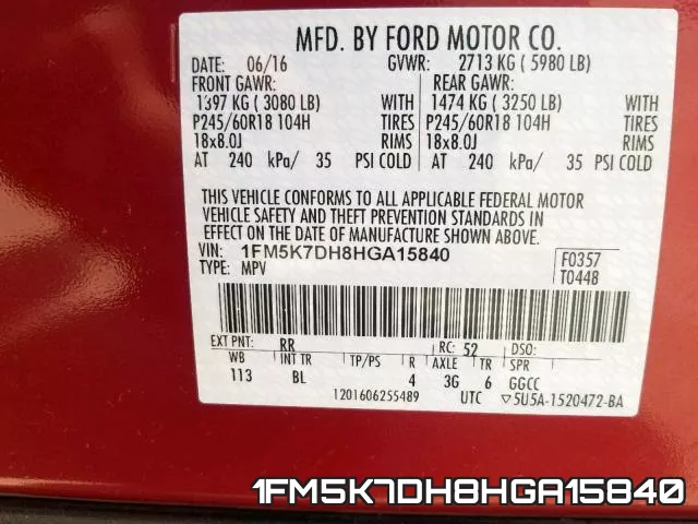 1FM5K7DH8HGA15840 фото 2