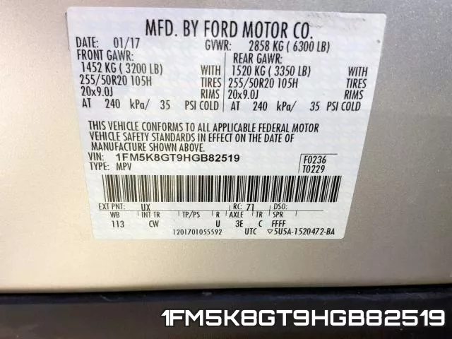 1FM5K8GT9HGB82519 фото 2