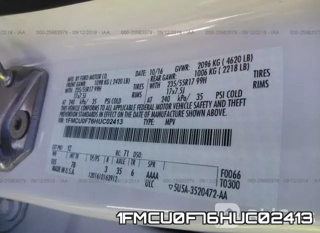 1FMCU0F76HUC02413 фото 10