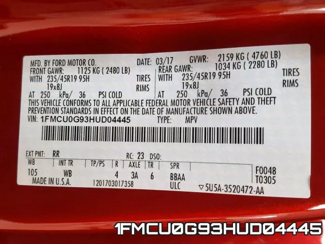 1FMCU0G93HUD04445 фото 2