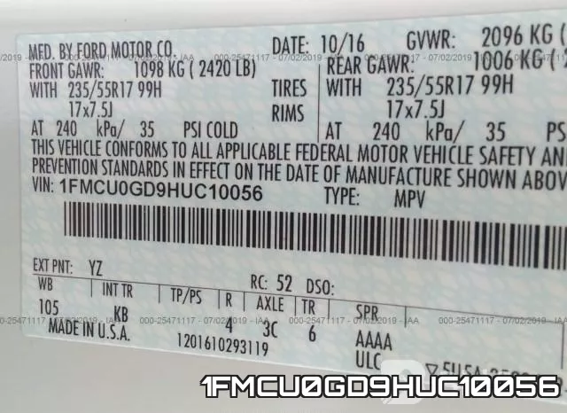 1FMCU0GD9HUC10056 фото 10