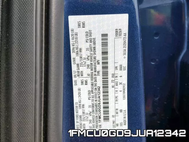 1FMCU0GD9JUA12342 фото 2