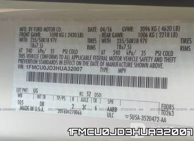 1FMCU0JD3HUA32007 фото 10