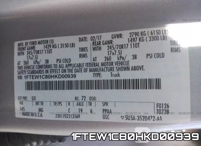 1FTEW1C80HKD00939 фото 10