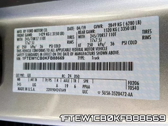 1FTEW1CB0KFB88669 фото 2