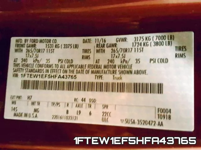 1FTEW1EF5HFA43765 фото 2
