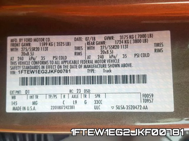 1FTEW1EG2JKF00781 фото 2