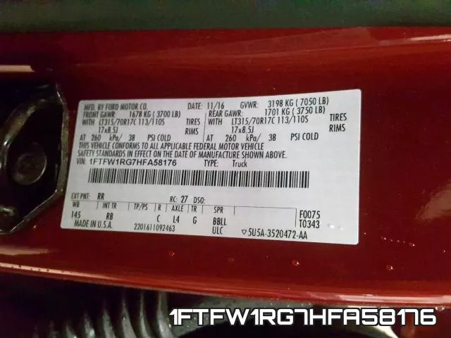 1FTFW1RG7HFA58176 фото 2