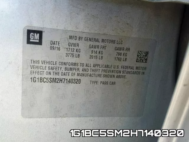 1G1BC5SM2H7140320 фото 2