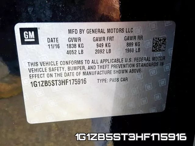1G1ZB5ST3HF175916 фото 2