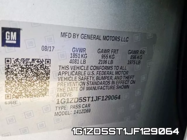 1G1ZD5ST1JF129064 фото 2