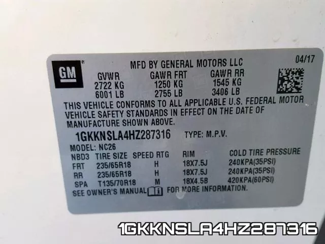 1GKKNSLA4HZ287316 фото 2