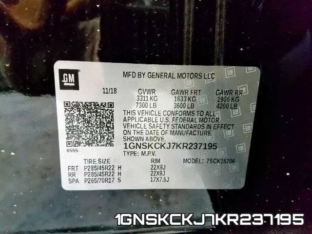 1GNSKCKJ7KR237195 фото 2