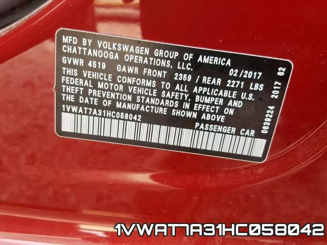 1VWAT7A31HC058042 фото 2