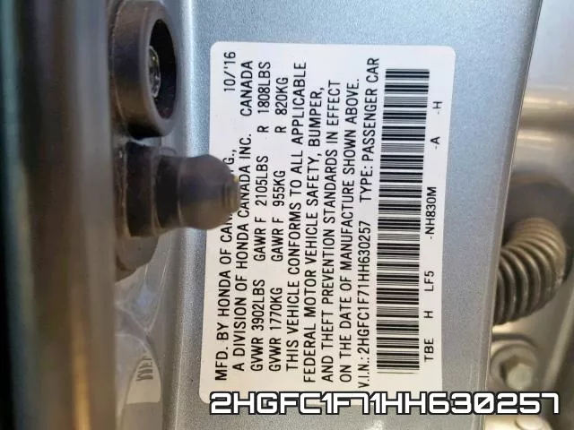 2HGFC1F71HH630257 фото 2