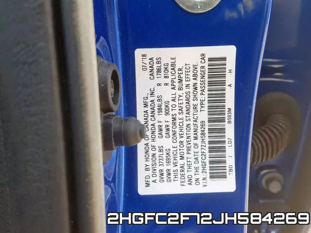 2HGFC2F72JH584269 фото 2