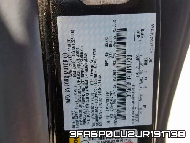 3FA6P0LU2JR191738 фото 2