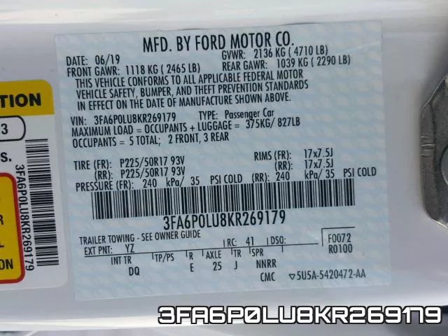 3FA6P0LU8KR269179 фото 2