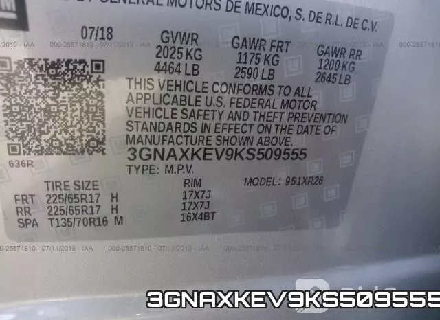 3GNAXKEV9KS509555 фото 10