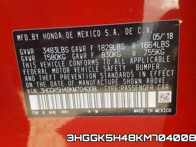 3HGGK5H48KM704008 фото 2