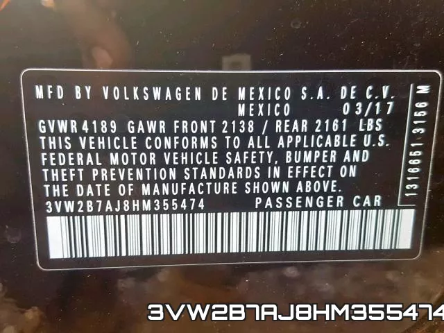 3VW2B7AJ8HM355474 фото 2