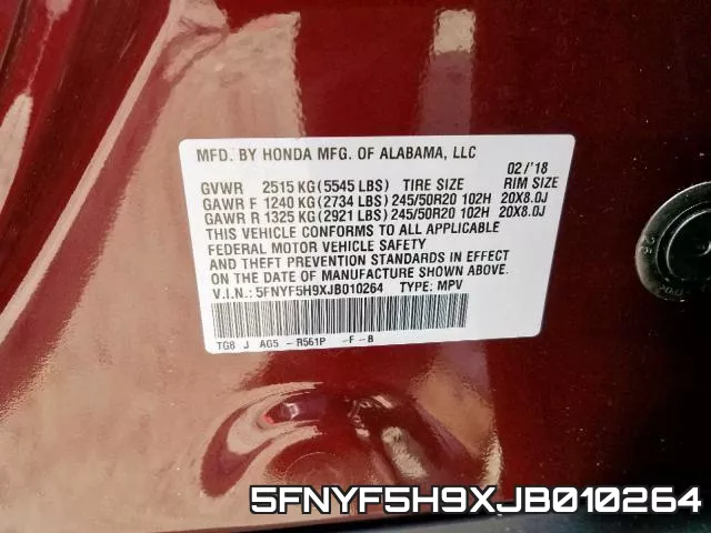 5FNYF5H9XJB010264 фото 2