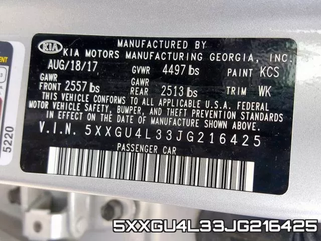 5XXGU4L33JG216425 фото 2