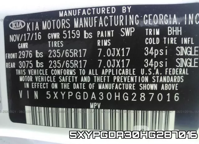 5XYPGDA30HG287016 фото 10